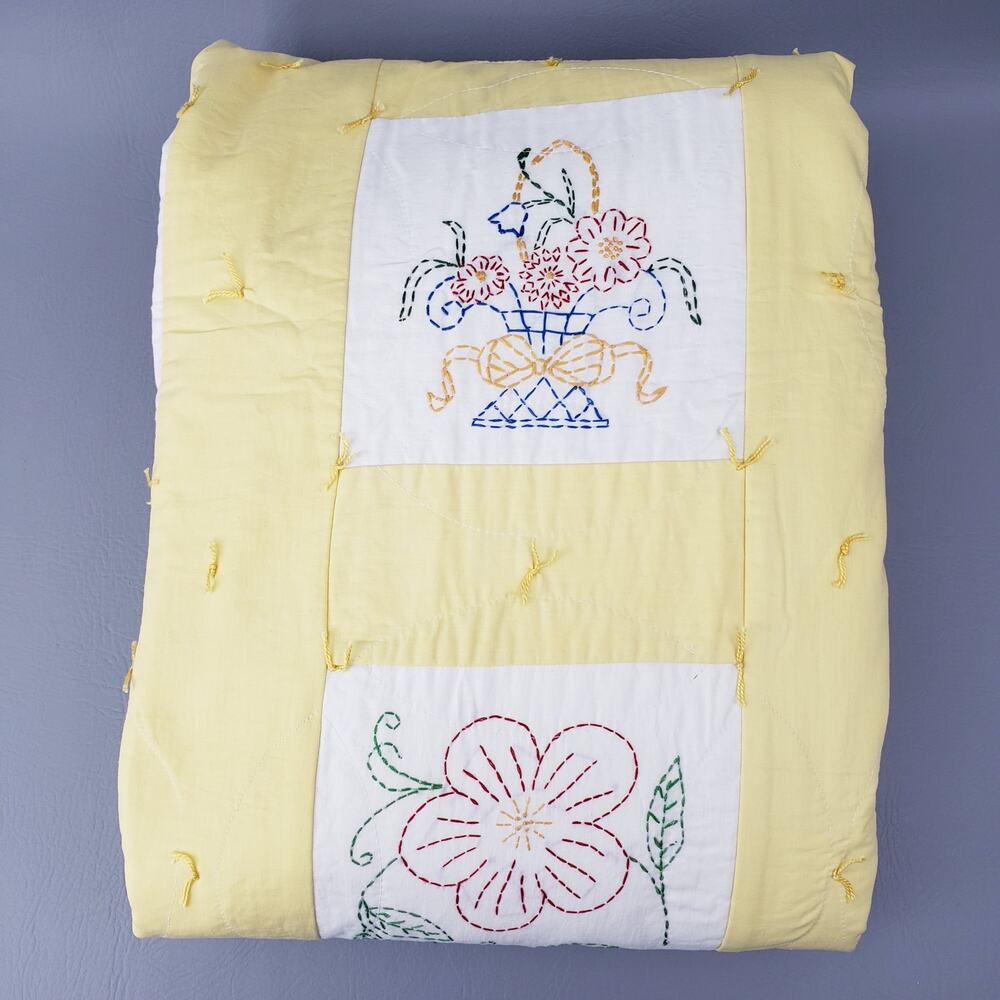 Vintage Handmade Hand Sewn Embroidered Quilt 80x100 Dutch Girl & Boy, Animals